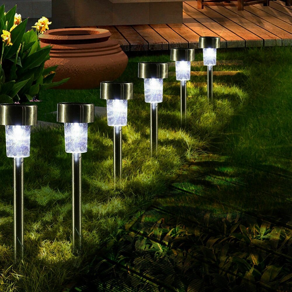 16pcs LED Solar Stainless Steel Lawn Lamps - Outdoor Garden Landscape Path Lights