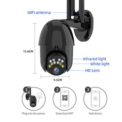 1080P HD Outdoor PTZ IP Camera, 10 LED, 5X Zoom, Two-Way Audio, Voice Alarm, Waterproof, Night Vision, Black