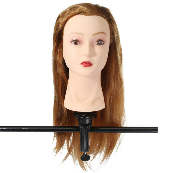 Golden Long Straight Hair Training Mannequin Head with Clamp Holder for Hairdressing, Cutting, and Braiding