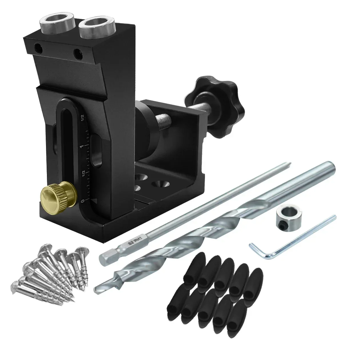 Holzbearbeitungs-Taschenloch-Vorrichtungssatz, 9,5 mm, schräger Locher-Lokalisierer mit 3/8 Zoll Bohrer und Klemme, Zimmerei-Bohrführung