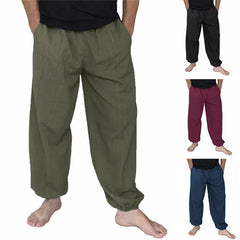 Herren Baggy Pants aus 100 % Baumwolle, atmungsaktiv, lässige Sport-Haremshose für Yoga, Größen S–5XL