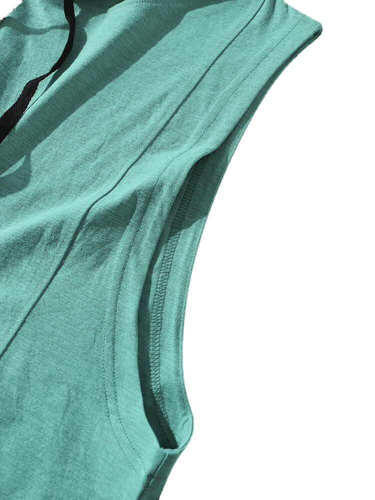 Men's Reflective Logo Quick-Dry Breathable Hooded Sporty Tank Tops