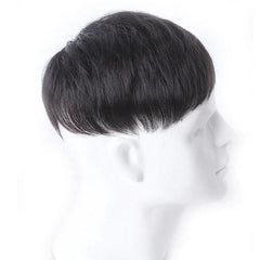 Natural Black Short Men's Topper Wig - Real Human Hair Toupee with Clips for Daily Wear