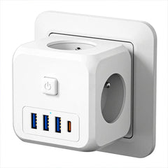 4000 W 7-Port-Steckdosenleiste mit Schnellladefunktion USB-C/USB-A und 3 AC-Steckdosen mit EU-Stecker für iPhone, Huawei, Samsung, Xiaomi