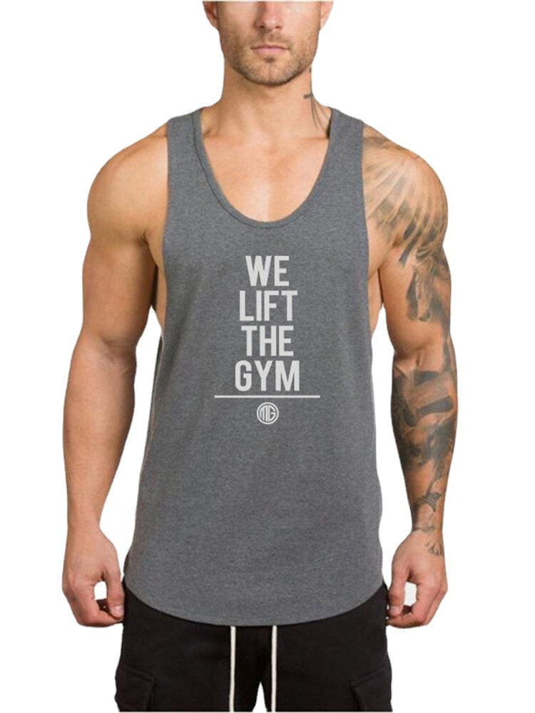 Men's Cotton Breathable Sleeveless Fitness Tank Tops - 5 Colors, Text Print