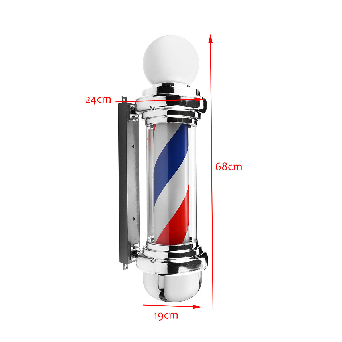 22" Rotating LED Barber Pole Light - Red, White, Blue Stripes for Hair Salon Accessories