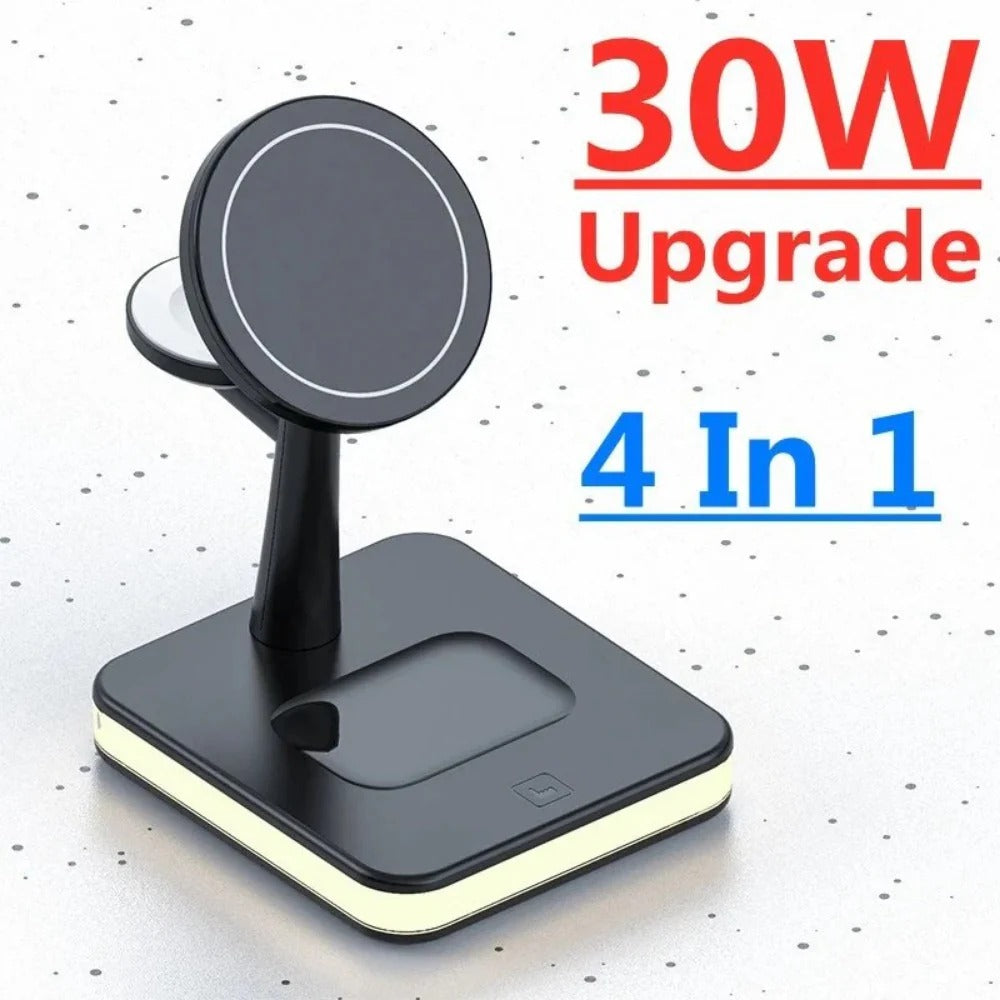 30W 4-in-1 Magnetic Wireless Charger Lamp for iPhone, Apple Watch, and AirPods