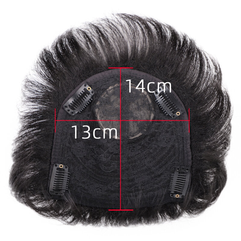 Natural Black Short Men's Topper Wig - Real Human Hair Toupee with Clips for Daily Wear