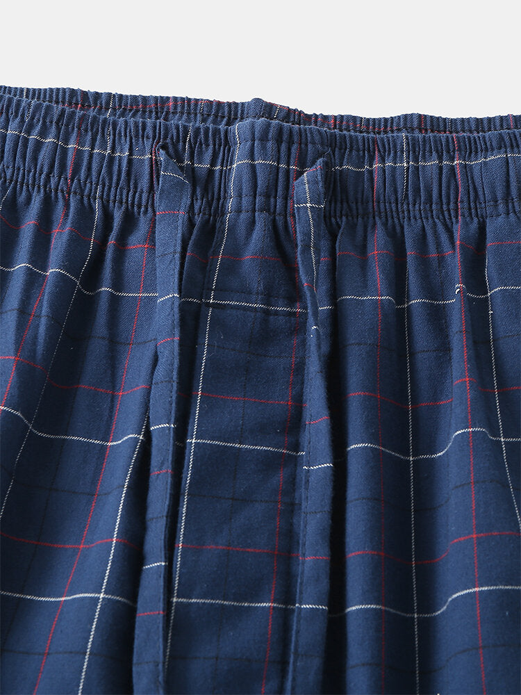 Men's Cotton Plaid Pajama Pants with Pocket and Drawstring - Simple Homewear