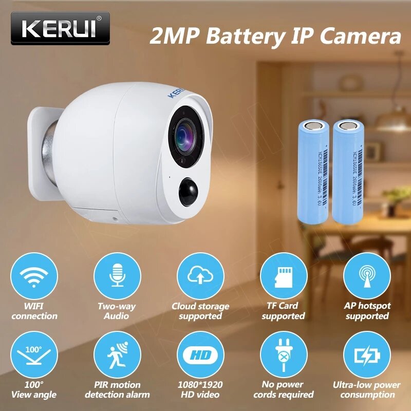 2MP WiFi IP Camera: Battery, Night Vision, PIR Alarm, Audio, Cloud Storage, AP CCTV Security Monitor