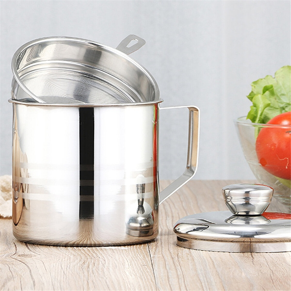 1.3L Stainless Steel Oil Pot with Grease Filter Lid for Kitchen - Cooking Tool, AU