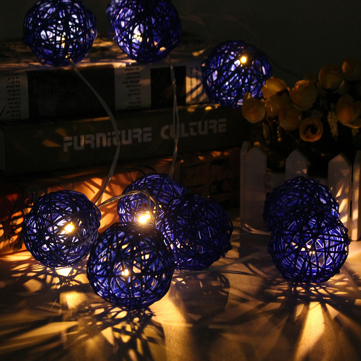 20 LED Rattan Ball String Lights - Colorful Fairy Lamps for Home, Garden, Wedding, Party, Xmas Decor