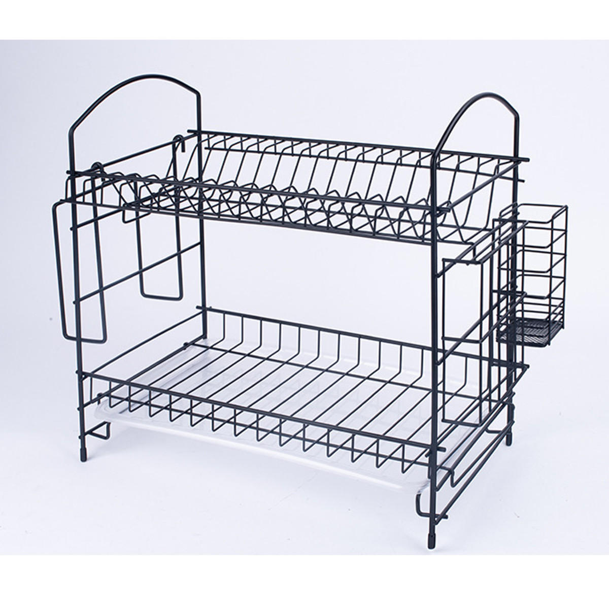 2-Layer Dish Drainer Rack with Cutlery Holder, Drip Tray, and Kitchen Storage