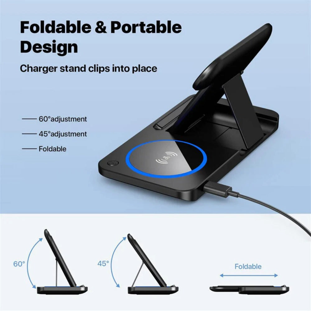 15W Foldable Fast Wireless Charger Stand for iPhone, Samsung, Huawei, Xiaomi, AirPods, Apple Watch