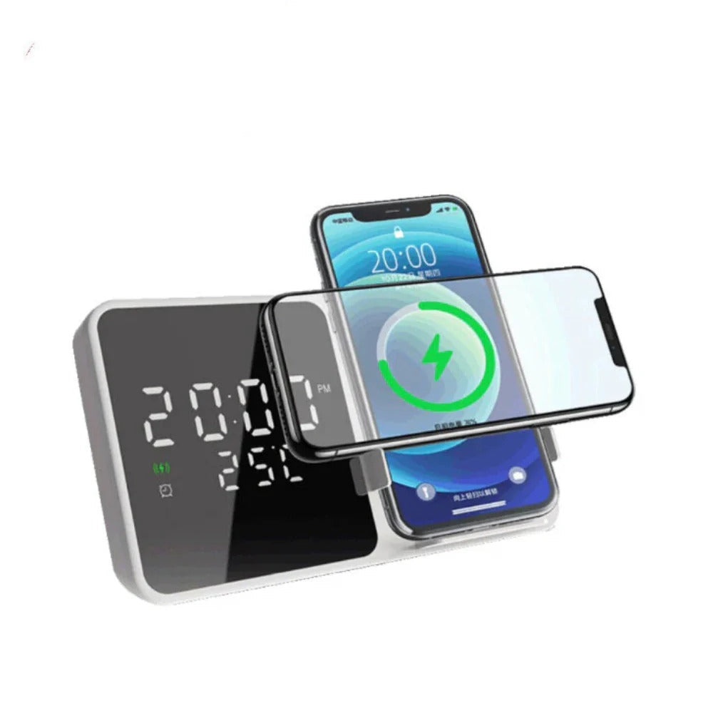 15W Wireless Charger Alarm Clock with Temperature Display for iPhone, Huawei, Samsung