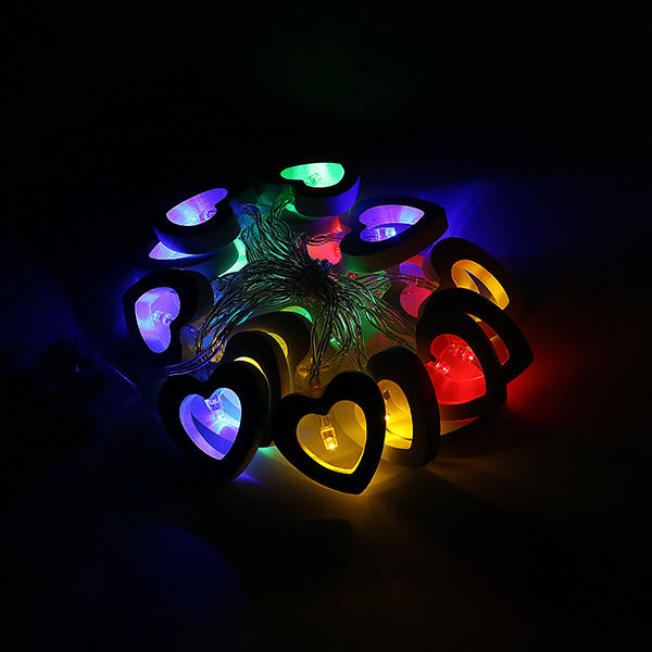 2.2M 20 LEDs Wooden Heart-Shaped String Light - Warm White, Multicolor, Yellow, Green, Blue