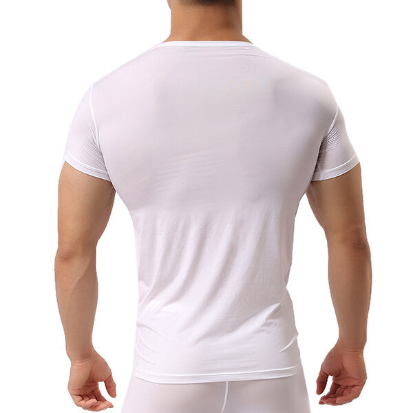 Men's Sports Primer Sexy Tops: Pure Color Elastic Bodybuilding Comfortable T-shirt