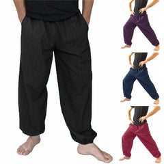 Herren Baggy Pants aus 100 % Baumwolle, atmungsaktiv, lässige Sport-Haremshose für Yoga, Größen S–5XL