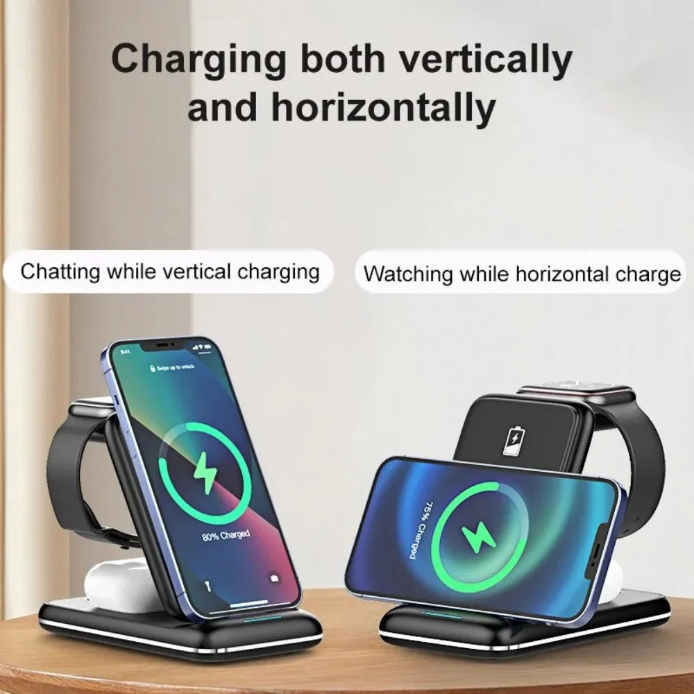 3-in-1 Foldable Wireless Charger Stand for iPhone, Apple Watch, AirPods Pro - 15W Fast Charging