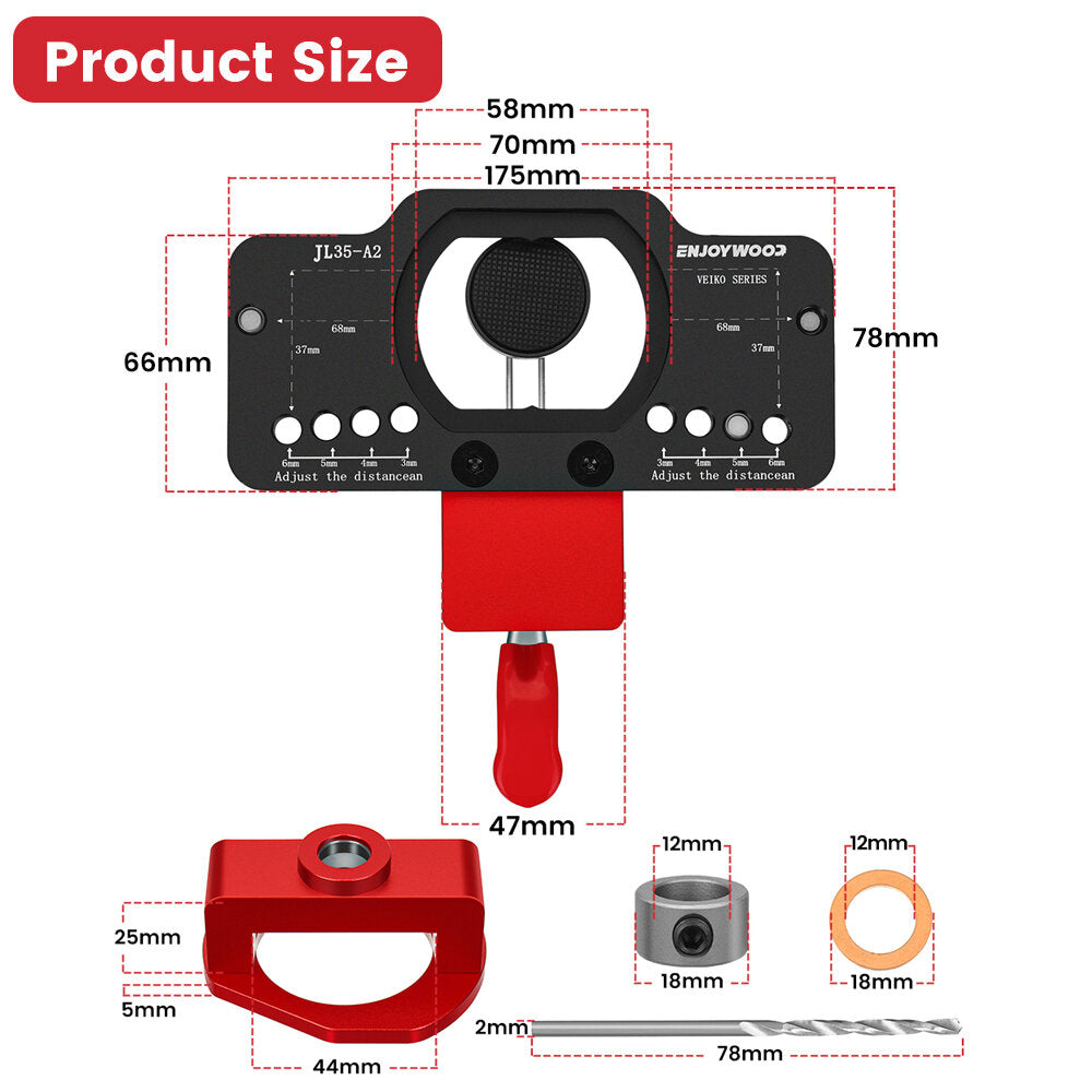 Aluminum Alloy 35MM Hinge Boring Drill Guide Jig with Clamp for Woodworking Cabinet Door Installation