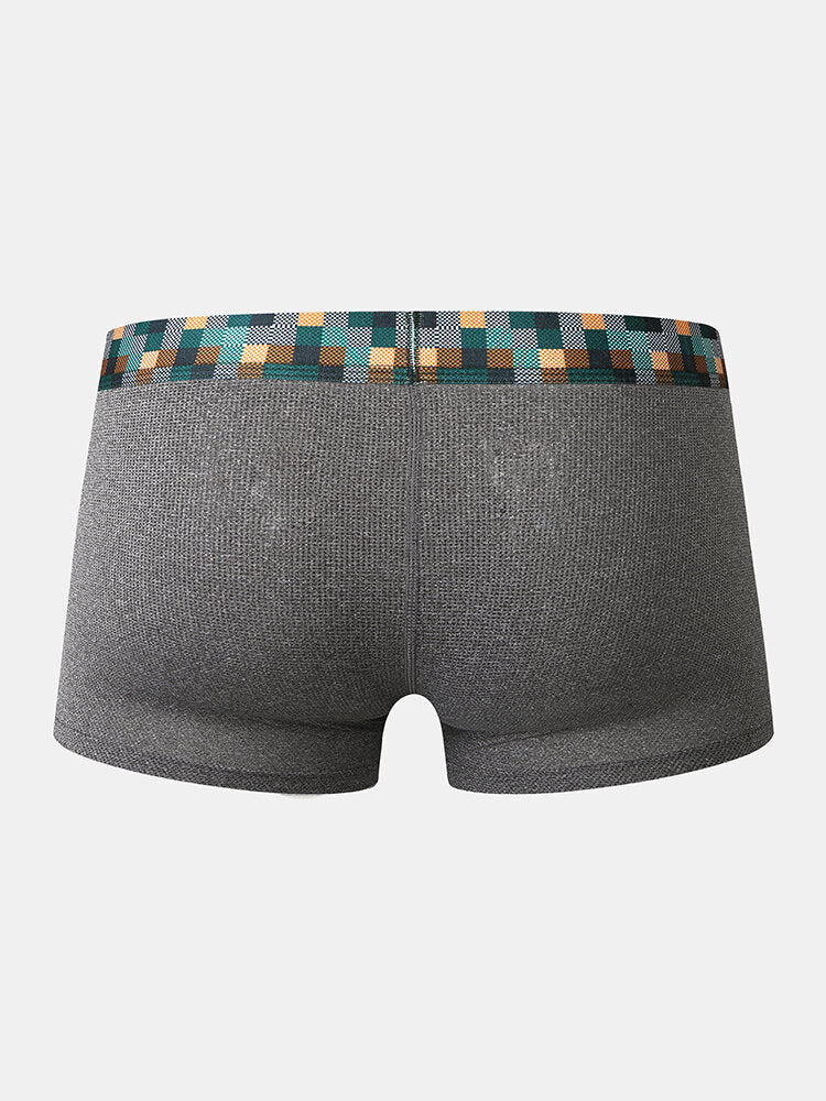 Einfarbige, dünne, atmungsaktive Modal-Boxershorts für Herren mit elastischem Bund und Patchwork im Schritt - Home Comfy