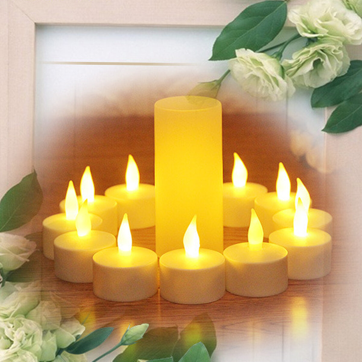 12PCS Rechargeable Flameless LED Tea Light Candles, Flickering, for Birthday Party, US Plug AC110V