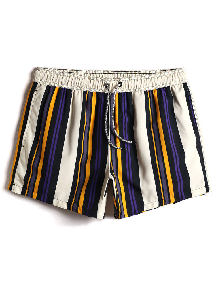 Schnelltrocknende Strandshorts für Herren mit mehrfarbigen Streifen und Kordelzug