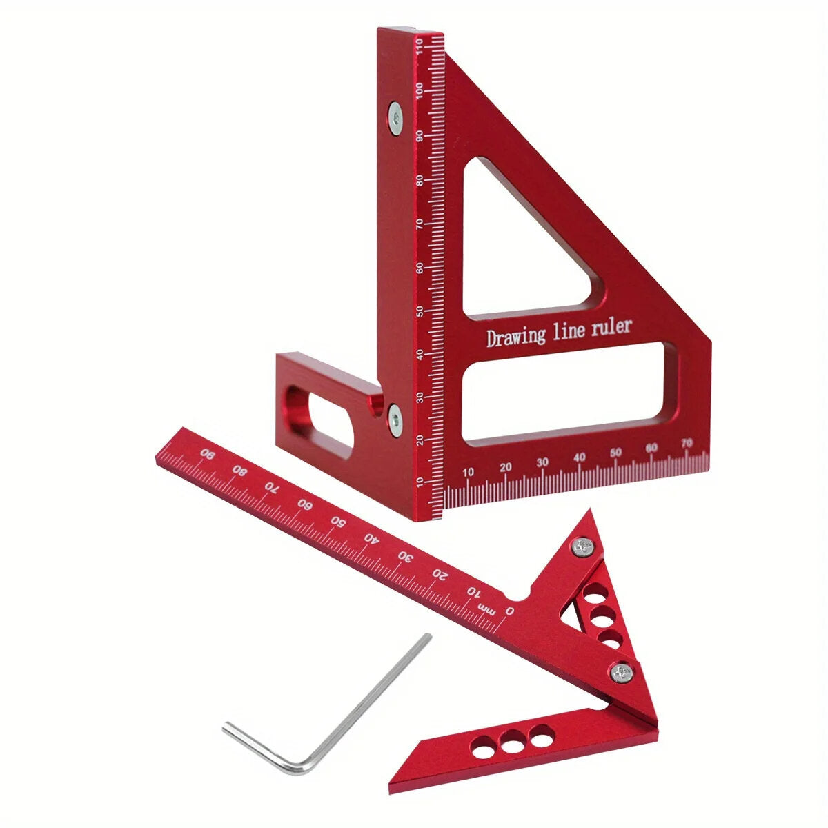 Aluminum Center Finder - 45/90 Degree Woodworking Square & Carpenter Ruler
