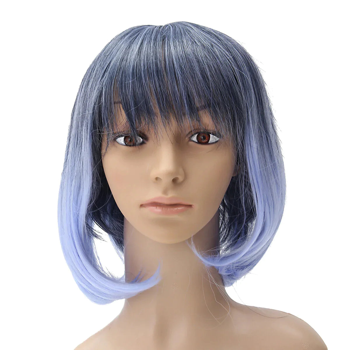 35-40cm Blue Gradient Short Curly Cosplay Wig for Women - Anime Natural Role Play Capless