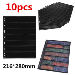 10-Sheet Stamp Stock Pages, Black & Double-Sided, 7 Strips, 9 Binder Holes