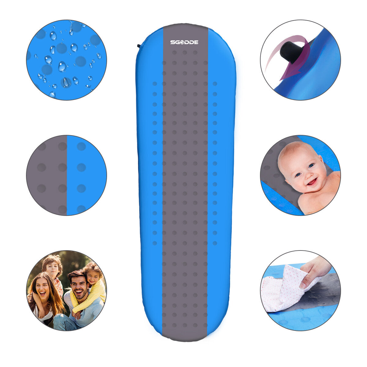 Self-Inflating Sleeping Mat with Pillow - Roll-Up Foam Bed Pad for Outdoor Camping & Hiking