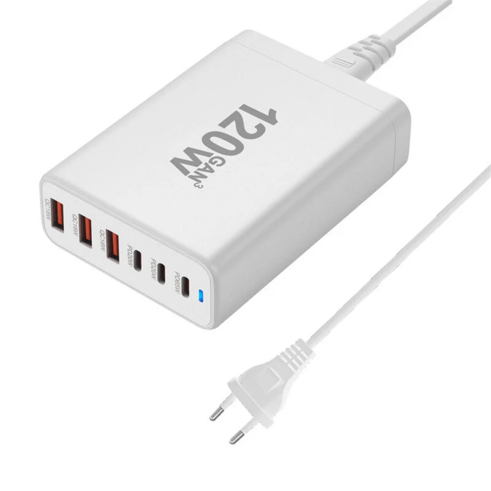 120W GaN 6-Port USB PD Ladegerät, Schnellladestation für iPhone, Huawei, Samsung