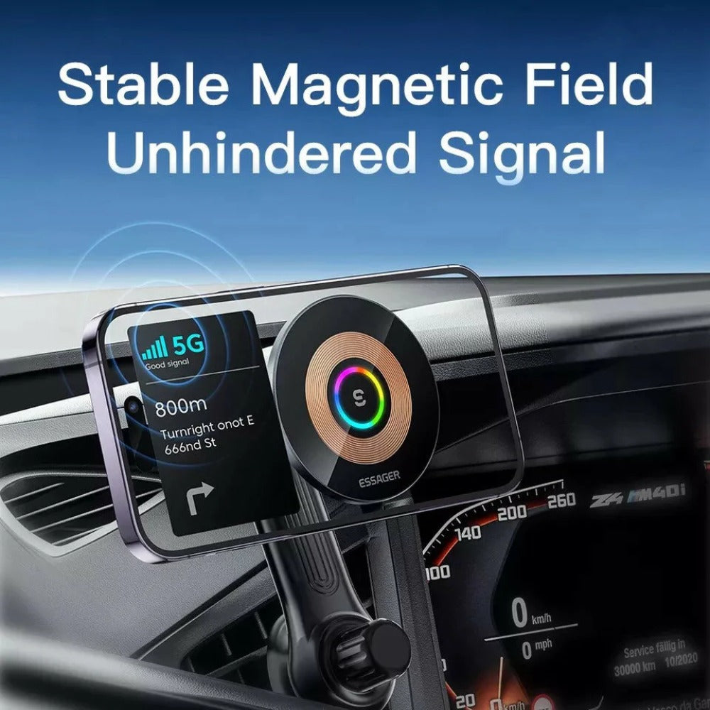 Magnetic RGB 15W Wireless Car Charger Mount for iPhone 14/13/12 Pro - Fast Charging & Secure Mounting