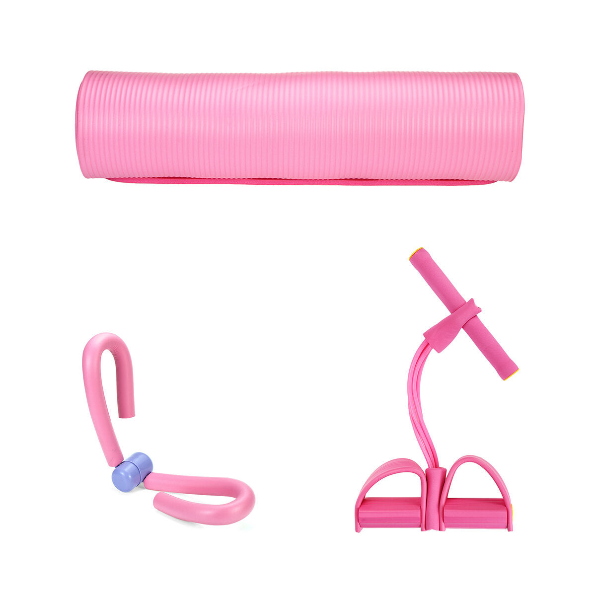 3-Piece Yoga Mat & Pedal Tension Rope Fitness Kit for Leg & Thigh Indoor Exercise