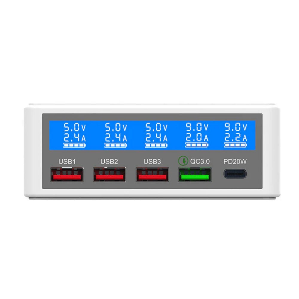 65W 5-Port USB PD Ladegerät, Schnellladestation für iPhone, Samsung, Huawei, Xiaomi