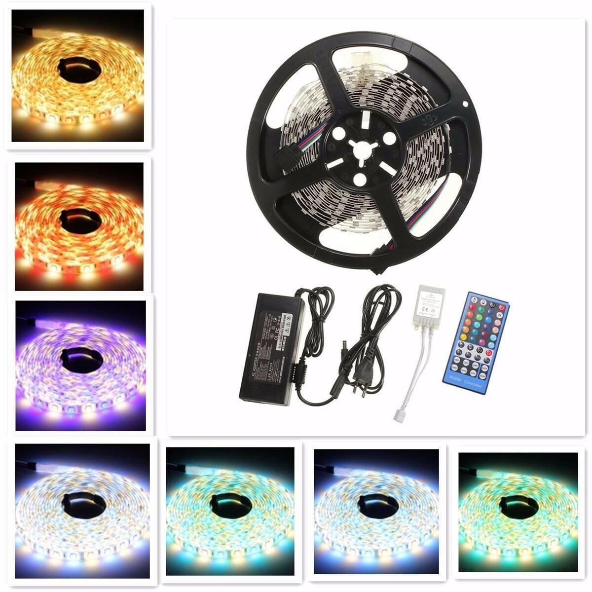 16.4ft RGB+Warm White LED Strip Kit, 300 LEDs, 40-Key Remote, 12V 5A Power Supply