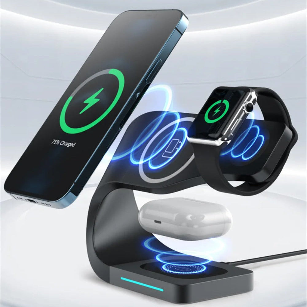 15W Magnetic Wireless Charger Stand for iPhone 14/13/12, Apple Watch, AirPods