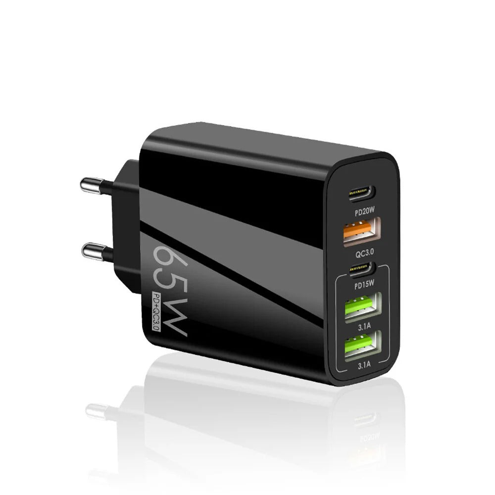 65 W 5-Port USB PD-Ladegerät, Schnelllade-Wandadapter, EU-Stecker für iPhone-, Samsung-, Redmi-, Oppo-Geräte