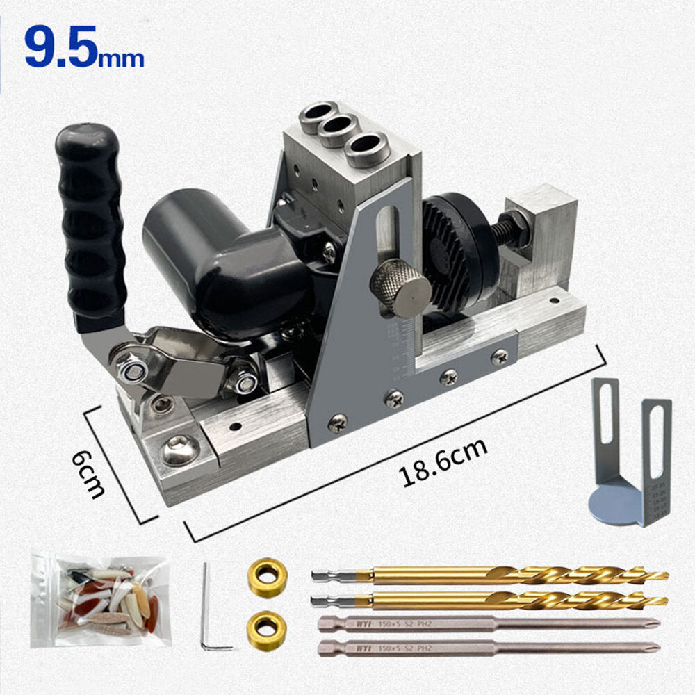 9.5mm 3/8 Inch Oblique Hole Locator Kit with Dust Hose, Drill Bits, Pocket Hole Jig, Woodworking Drill Guide Set