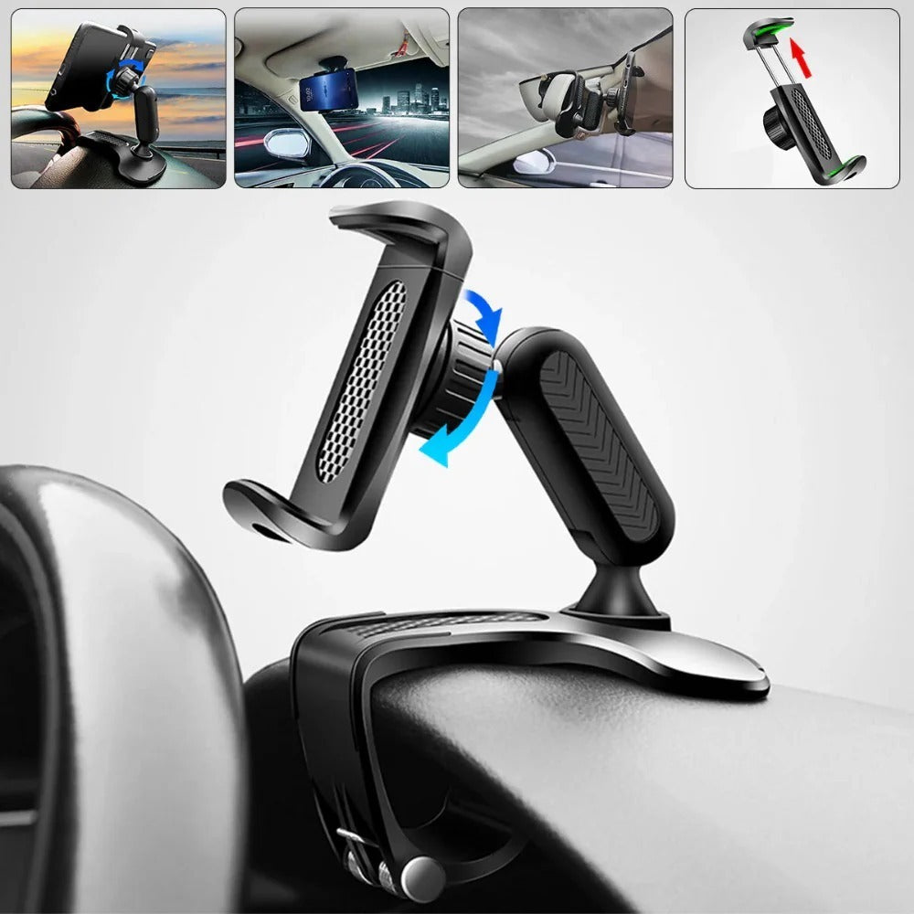 360 Degree Rotation Car Phone Holder for Sun Visor and Dashboard