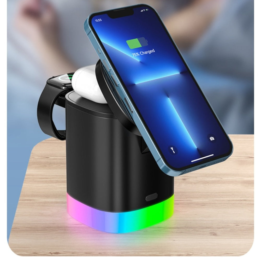 Fast Wireless Charger Dock for iPhone 12-14, AirPods, Apple Watch, and Qi-Enabled Devices