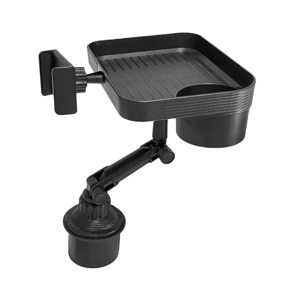 2-in-1 Car Food Tray Table with Detachable Cup Holder & 360 Degree Rotation for Drinks & Phone