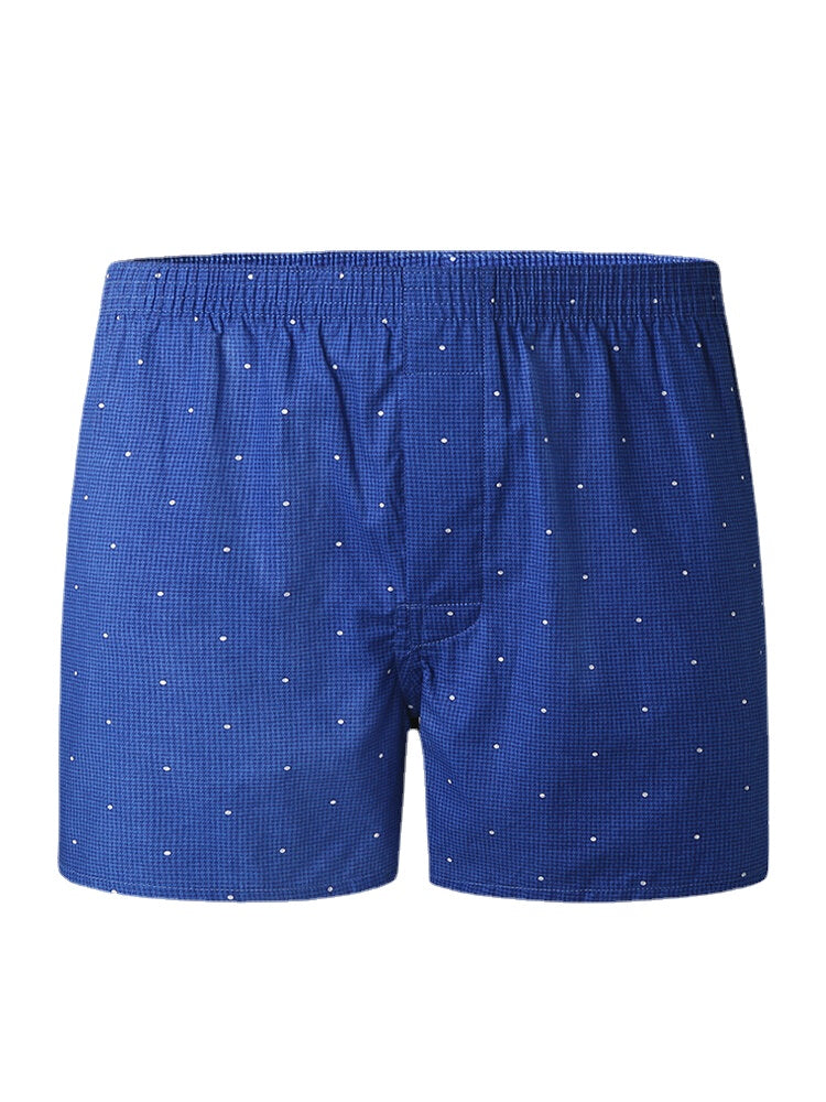 Herren-Boxershorts aus 100 % Baumwolle, mit Punktemuster, atmungsaktiv, elastischer Bund, Knopfleiste