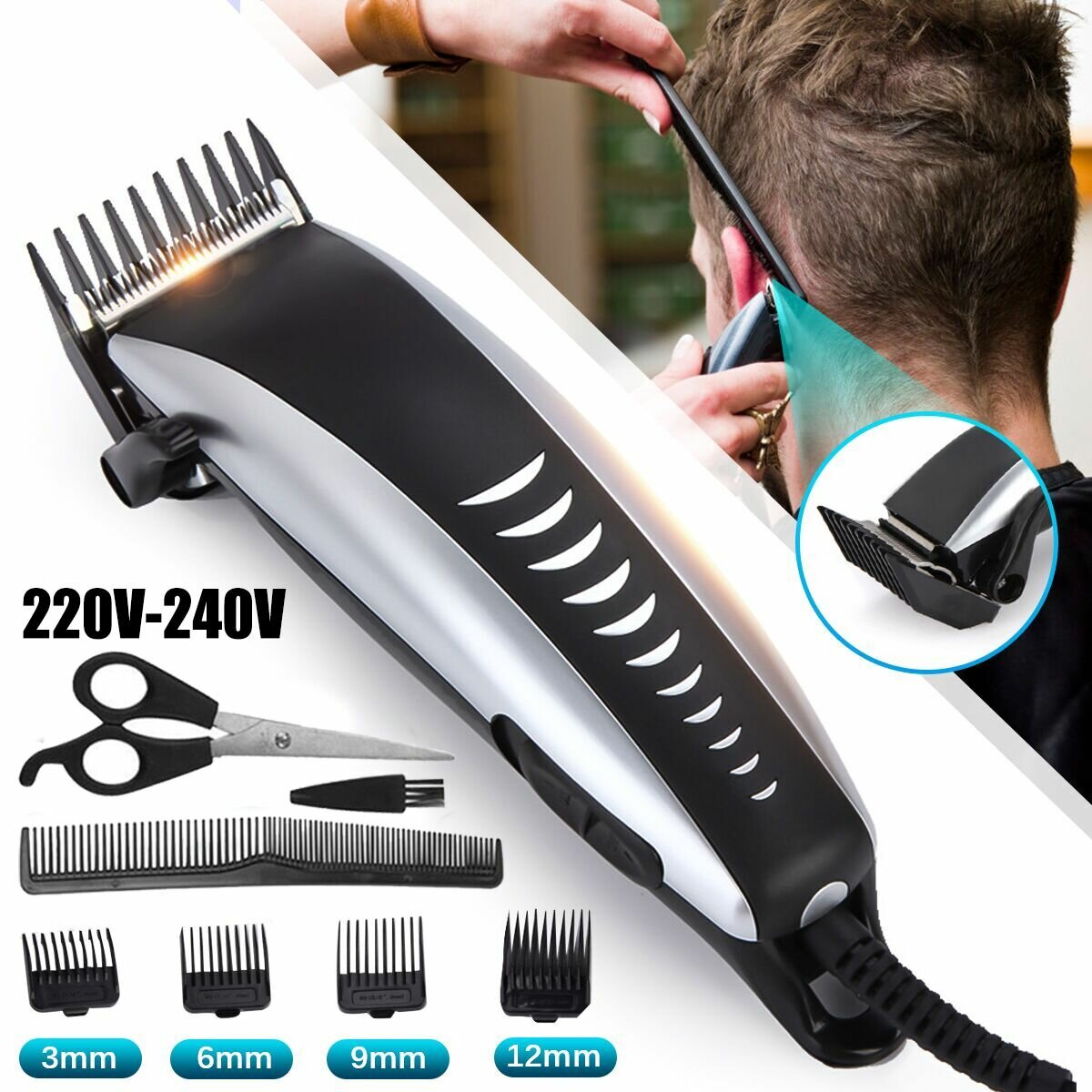 Electric Hair Trimmer for Men & Kids, Adjustable Hair Cutting Machine, Home Clipper with EU Plug