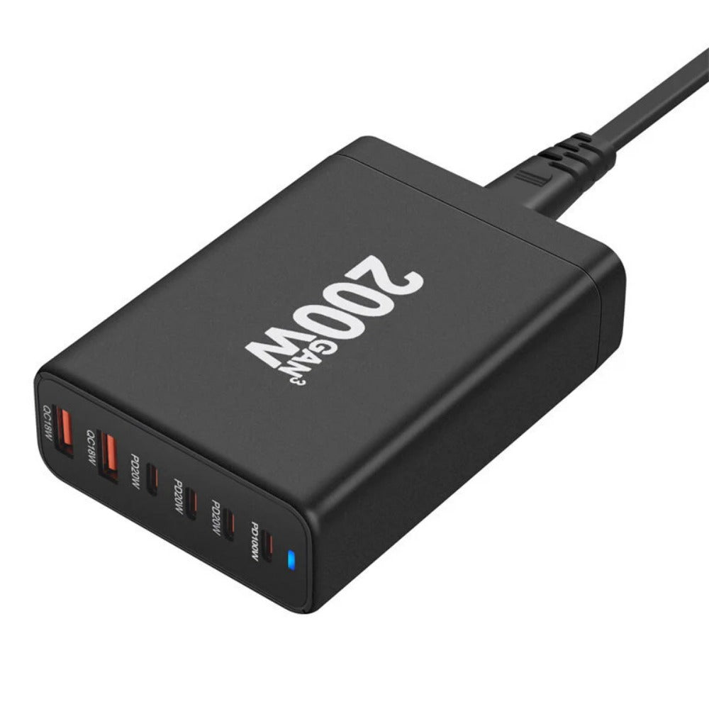 200 W GaN 6-Port USB PD-Schnellladegerät für iPhone, Huawei, Samsung