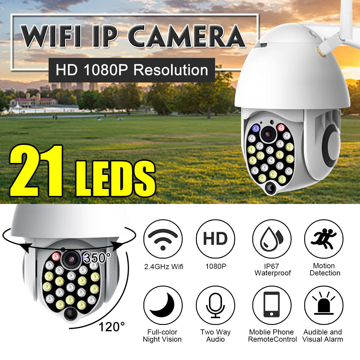 21 Globe Machine IP Camera, 1080P 2MP, Metal Double Shell, Supports 128G TF Card, Night Vision