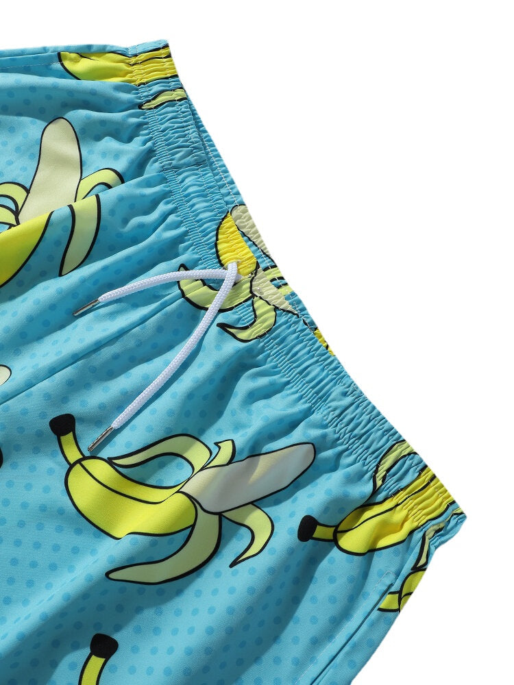 Boardshorts für Herren mit Bananen-Print – lockere Passform, Strandmode mit weitem Bein