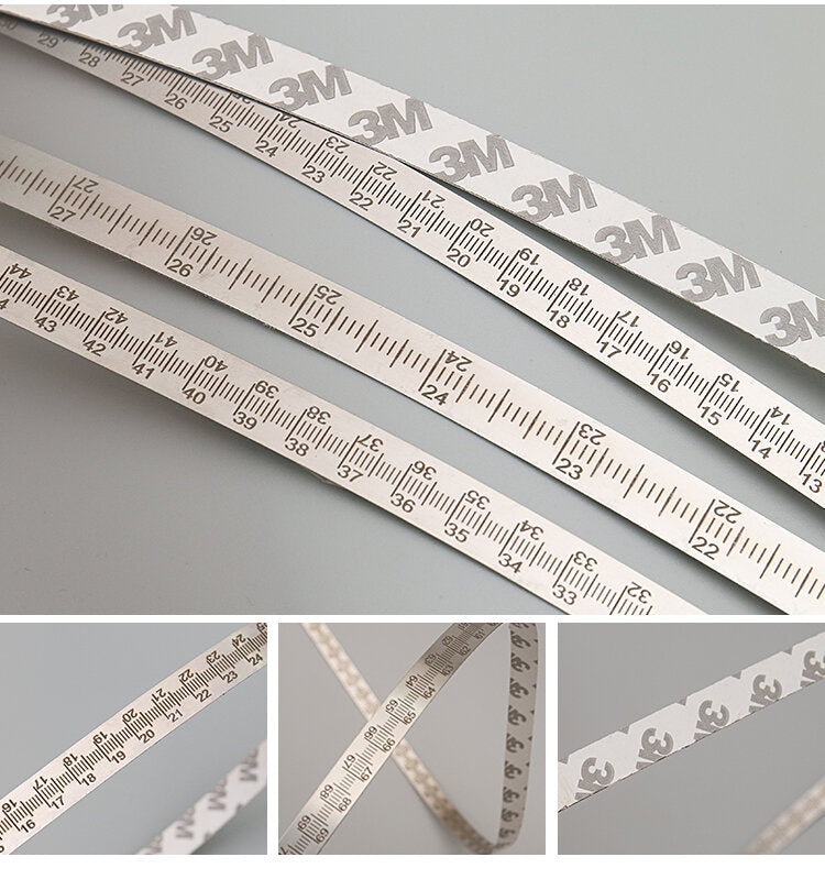 High-Precision Stainless Steel Ruler with Dual Metric/Imperial Scale and 3 Adhesive