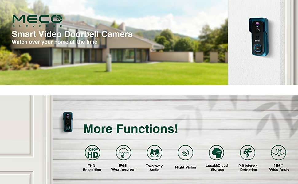 1080P Wireless Video Doorbell Camera with Free Chime, WiFi, Night Vision, IP65 Waterproof