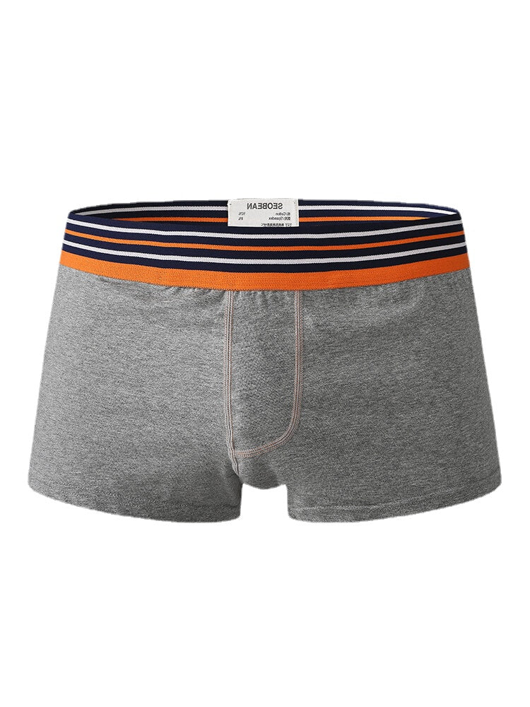 Atmungsaktive Herren-Boxershorts aus Baumwolle mit Streifen, mittlerer Taille und elastischem Patchwork